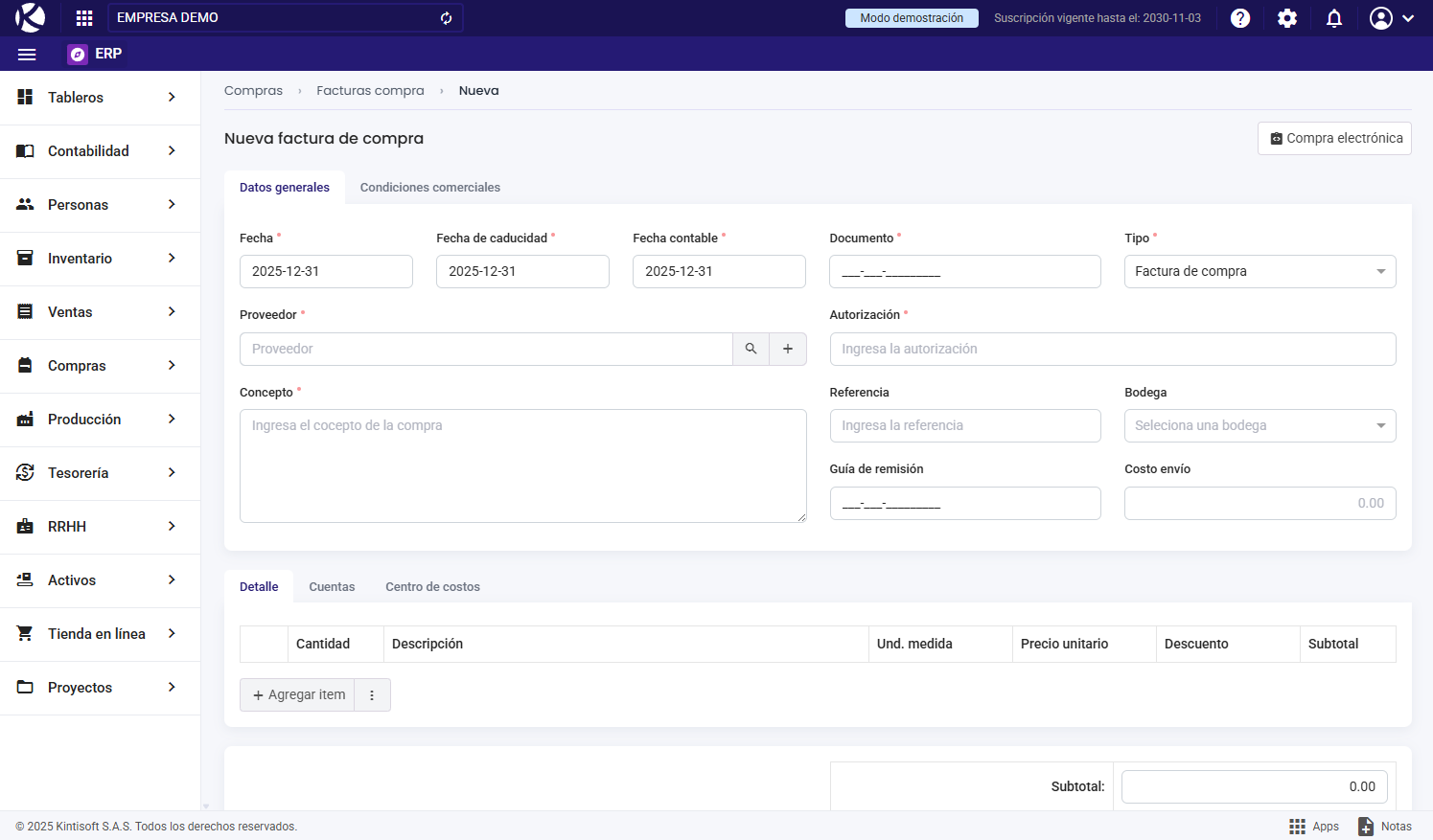 Crear factura de compra
