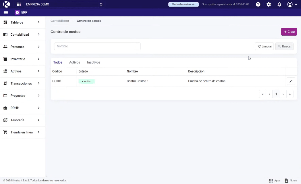 Crear centro de costos
