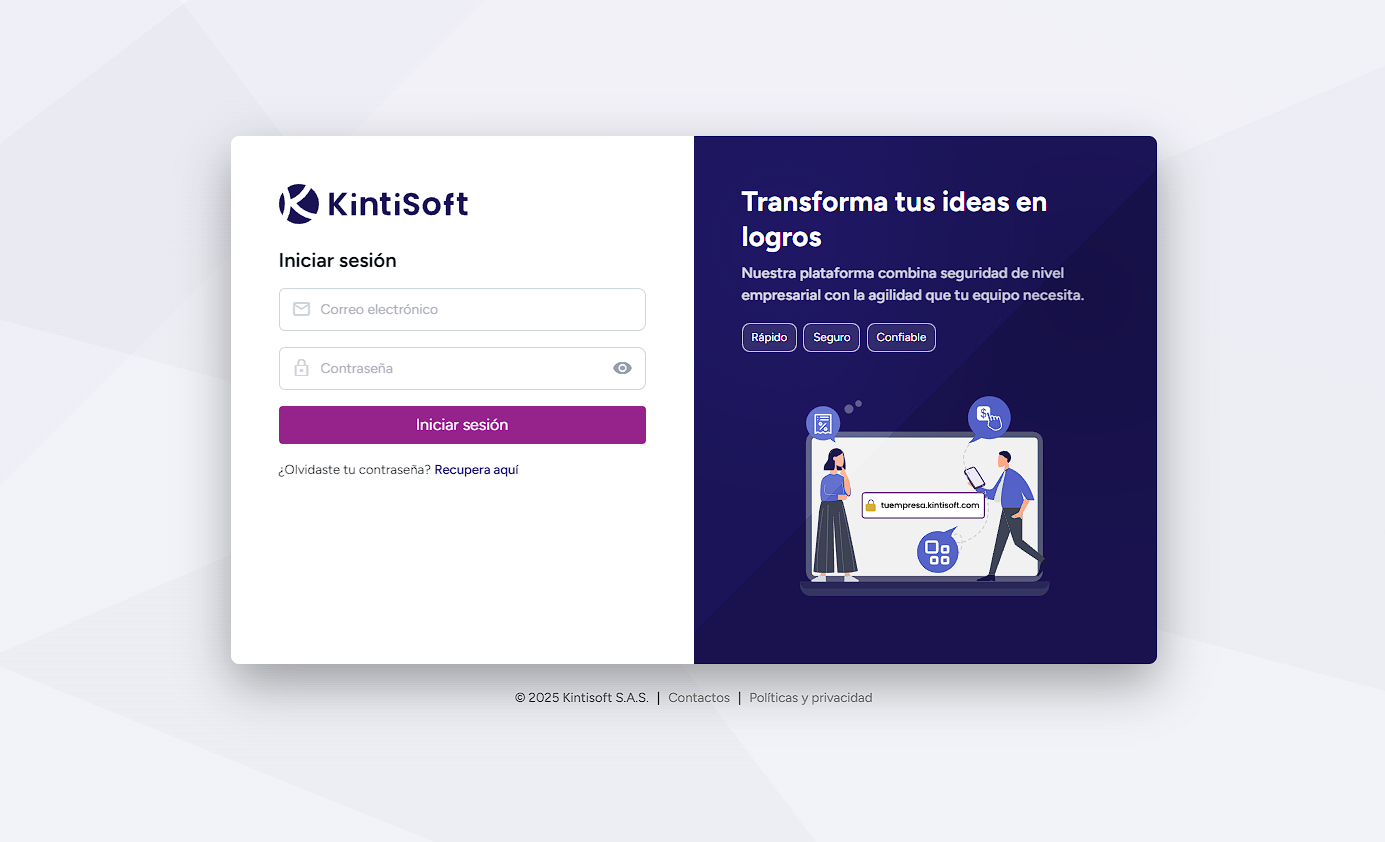 Pantalla de inicio de sesión de KintiSoft